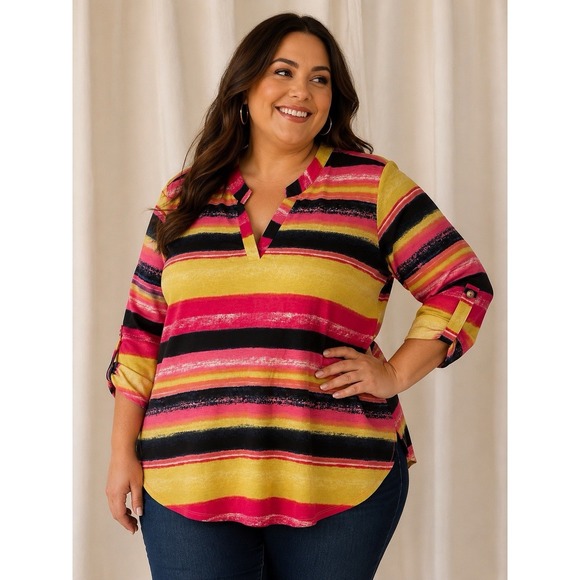Dear Scarlett Tops - Dear Scarlett Plus Size Women's Top Blouse 3X Black Pink Yellow NWT